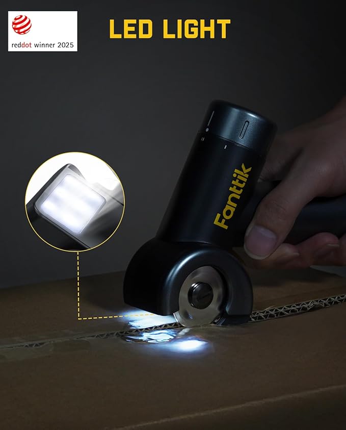 Fanttik C8 Nano Cordless Electric Scissors with LED Display, Rechargeable Cardboard Cutter with 2 Blades, EasySwap Blade Change, LED Light, for Thin Cardboard Carpet Leather - Black