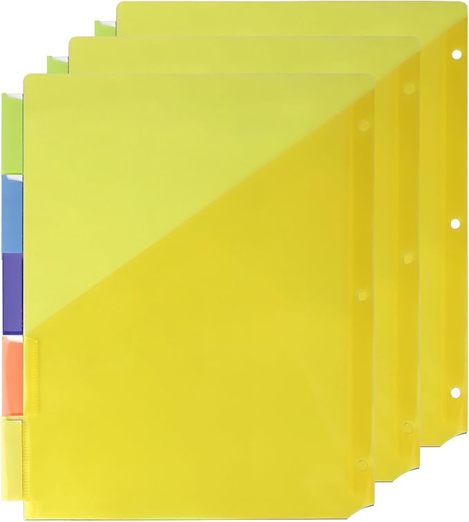 Darice 5-Tab Plastic Dividers 15 Pcs - Binder Dividers with Pockets and Tabs - Multicolored Plastic Divider for 3 Ring Binder - File Organization – Ideal for Office, Back to School Supplies