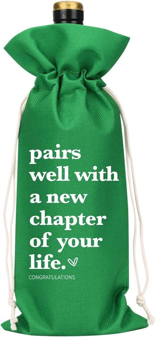 XFW Green Funny New Chapter Wine Bag New Beginnings Gifts for Women Men Farewell Gifts for Friends Going Away Gifts for Coworkers Women Men Moving Away Gifts for Friends New Teacher Gifts