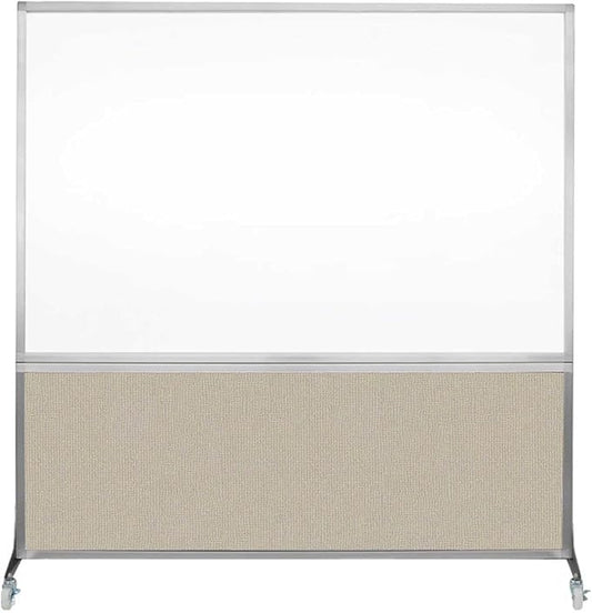 DivideWrite Mobile Whiteboard | Double Sided Dry Erase Board | Portable Office Cubicle Partition | Display for Classrooms, Conference Rooms, Meeting Areas and More | Sand Fabric 6' Wide X 6' Tall