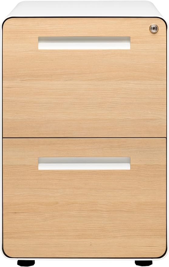 Laura Davidson Furniture Stockpile 2 Drawer Mobile File Cabinet with Lock - Under Desk Metal Filing Cabinet, Legal/Letter File Folders, Wheels and Stationary Feet, Pre-Assembled, White/Wood