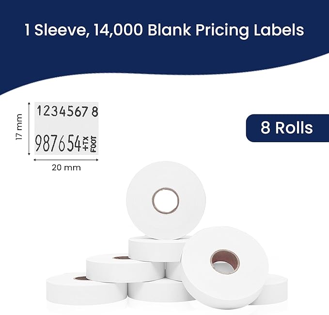 Perco White Pricing Labels for Monarch 1136 Price Gun - 8 Rolls, 14,000 Price Marking Labels