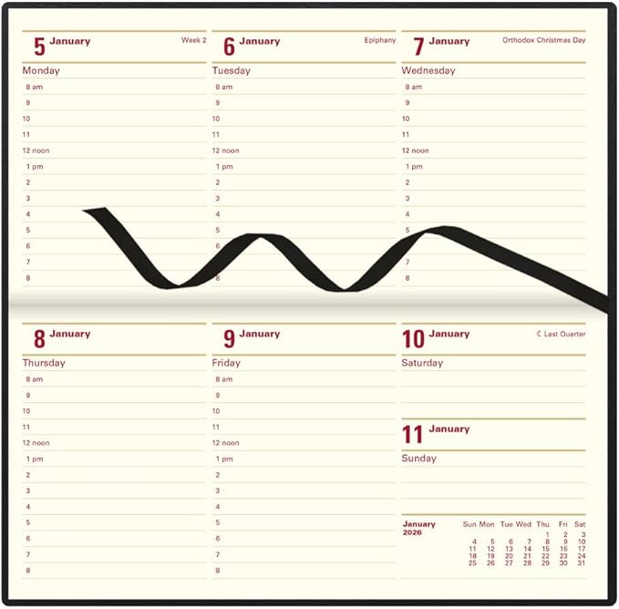Letts of London® 2026 Belgravia Weekly/Monthly Appointment Book and Planner, 12 Months, January to December, Italian Leather, Horizontal, Slim Size, 6.625" x 3.25", English, Black (C33SBK-26)