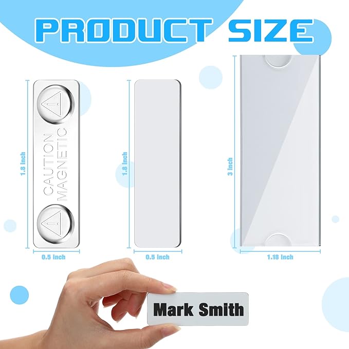 20 Pieces Magnetic Name Tags Kit Acrylic Name Badge Holders Clear Label Holders with Blank Printable Paper Inserts Magnets Custom Identity for Office