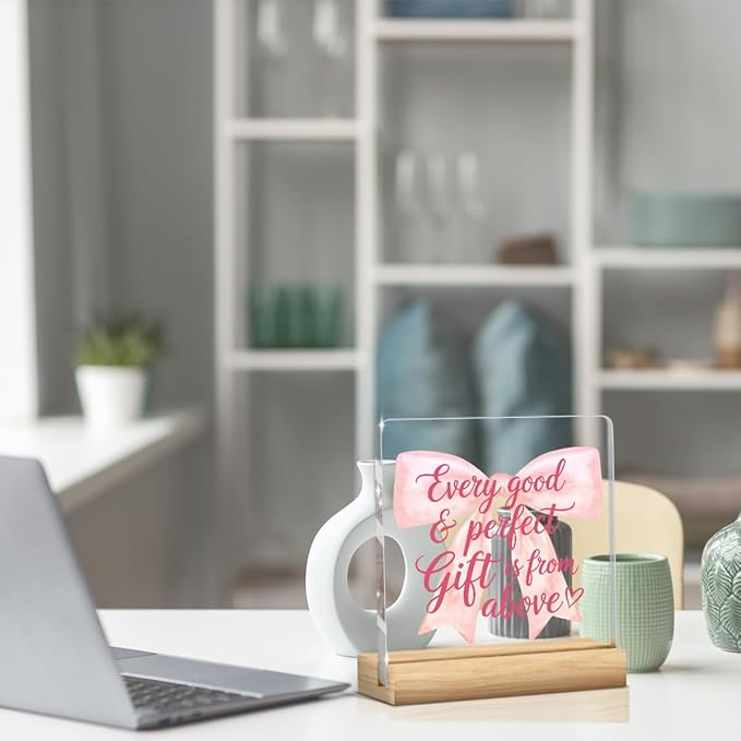 Pink Home Decor, Pink Bow Room Decor Inspirational Awareness Preppy Coquette Positive Affirmation Sign Acrylic Sign Plaque Motivational Table Decorations for Home Bedroom