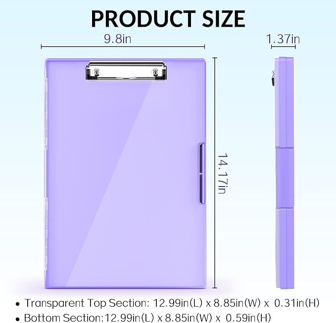 Sooez Clipboard with Storage, Heavy Duty Cleaview Clip Boards 8.5x11 with Dual Storage, Dry Erase Plastic Nursing Clipboard, High Capacity Clipboards Folder for Teacher Nurse, School & Office Supplies