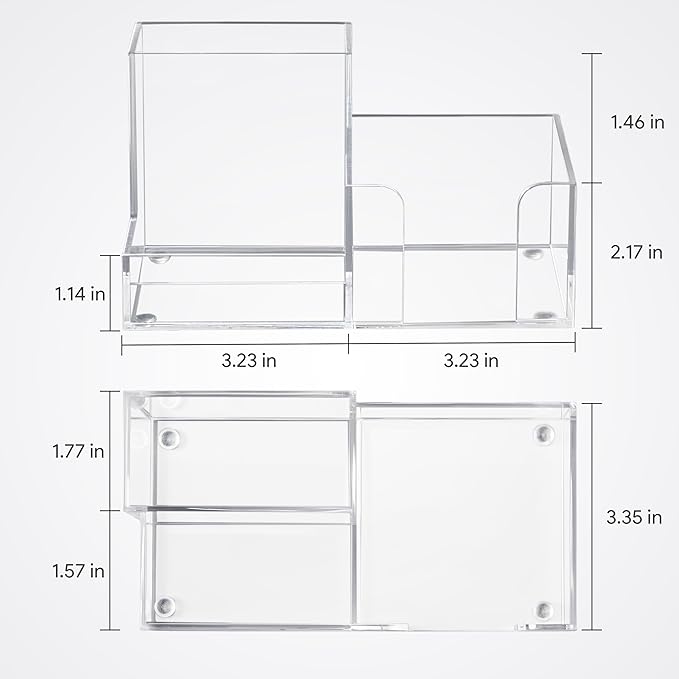 HBlife Acrylic Pen Holder Desk Organizer, 3-Compartment Pencil Holder for Desk, Clear Office Supplies Desk Accessories with Sticky Notes Holder Workspace Organizers for School, Home and Office