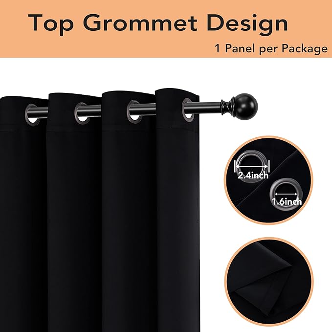 BONZER Room Divider Curtain Grommet Thermal Insulated Wide Blackout Curtains for Bedroom Living Room, 108L x 70W Inch (9L x 5.8W ft), 1 Panel, Black