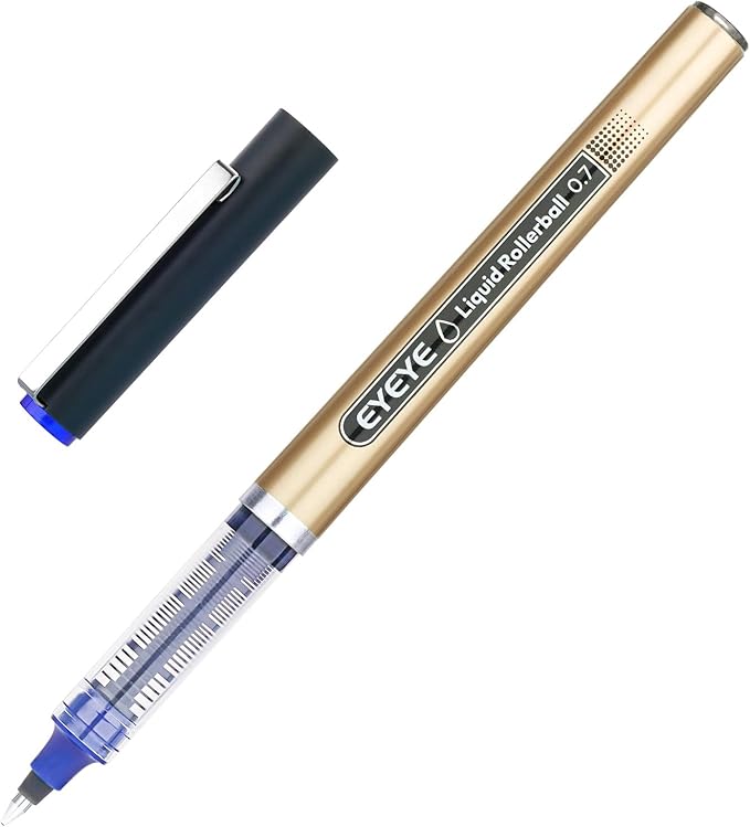 EYEYE 0.7mm Blue Rollerball Pens 12 Pack Medium Point Smooth Writing Pens, Quick Dry Liquid Ink for Journaling, Note Taking, Office & School Supplies