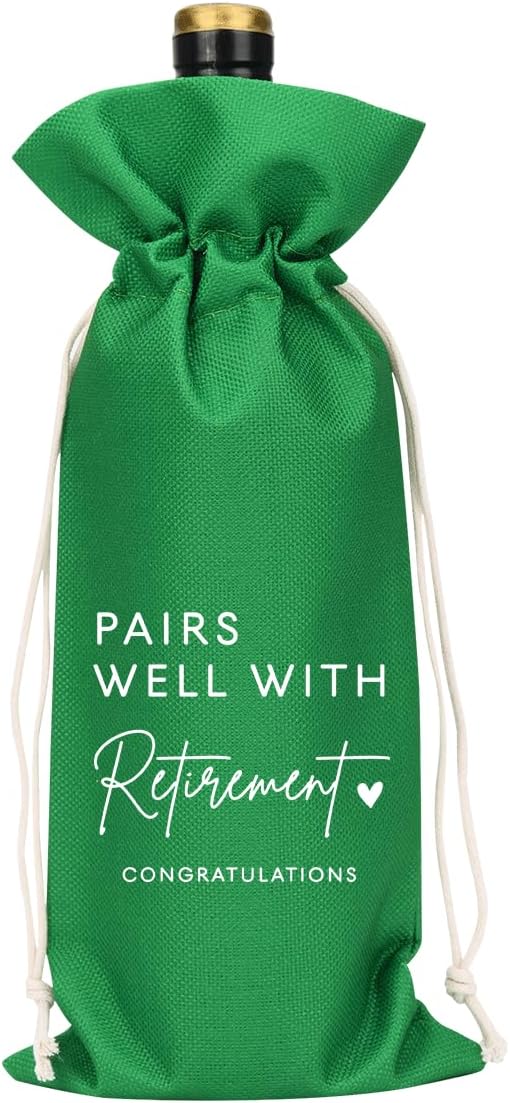 Green Retirement Wine Bag Retirement Gifts for Women Men Pairs Well With Retirement Wine Bag Farewell Gifts for Coworkers Going Away Gift for Friends Boss