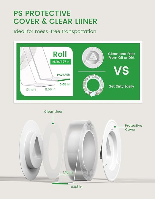 Double Sided Tape Heavy Duty, 16.4 FT Double Sided Mounting Tape, Clear & Tough Two Sided Nano Tape, Removable Picture Hanging Strips for Wall, Poster, Carpet,Balloon Home Outdoor