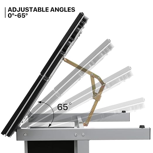 MoNiBloom Drafting Table on Wheels with Storage & Side Tray - Adjustable 0-65° Glass Tabletop, Replaceable Feet Art Desk