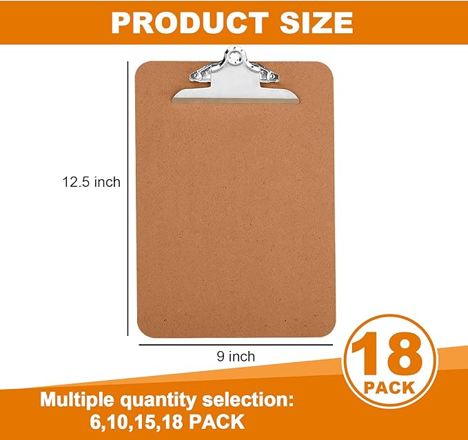 HERKKA 18 Pack Hardboard Office Clipboards - A4 Letter Size, ECO Friendly