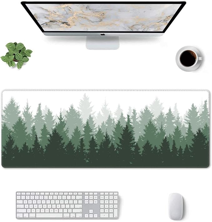 Green Tree Forest Gaming Mouse Pad Non Slip XL Large Mousepad Stitched Edge Rubber Base Desk Mat for Laptop PC Computer