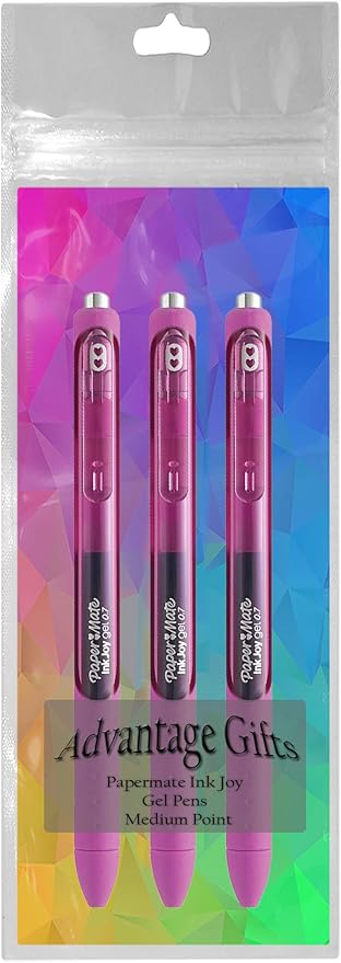 Paper Mate InkJoy Gel Pens, Berry Ink, Medium Point (0.7mm), 3 Count, Bundle with Plastic Reusable Pouch