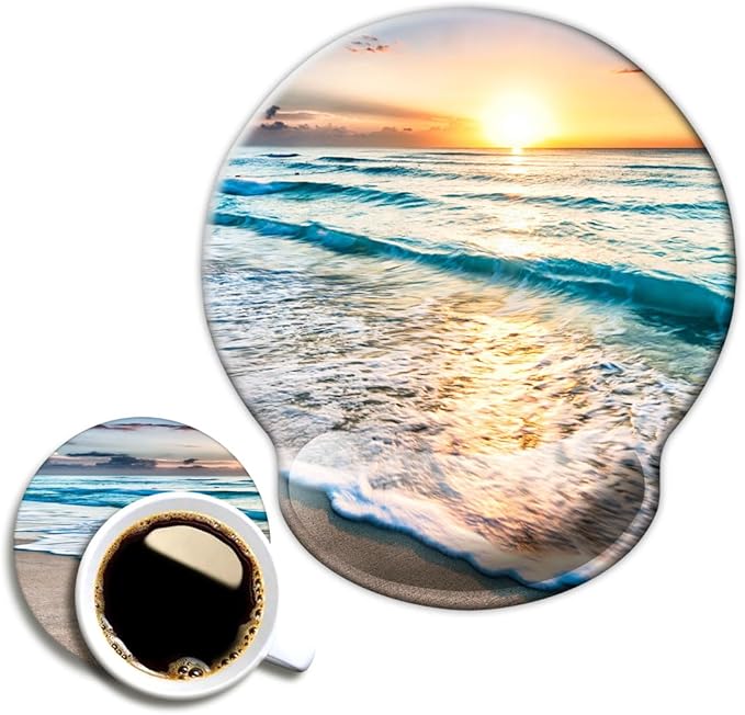 Ergonomic Mouse Pad with Wrist Support,Mouse Pad with Wrist Rest,Relieve Wrist Pain Mousepad Non-Slip Rubber Base,Mouse Pads for Desk,Computers,Laptop,Office,Home,Accessories Golden Beach