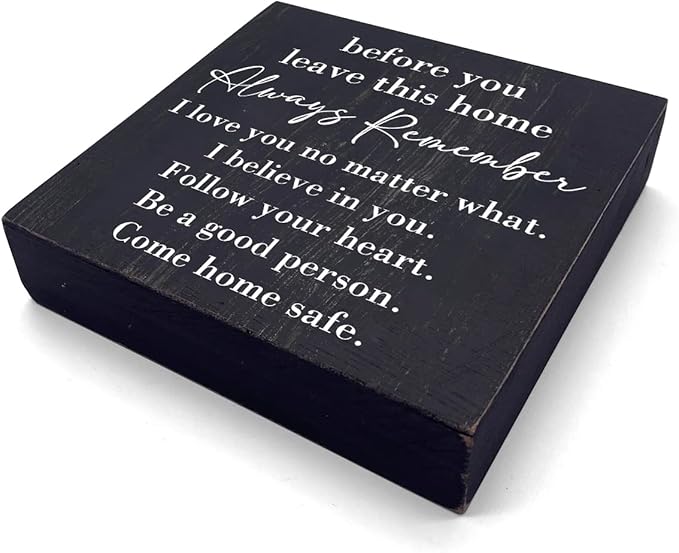 HTBIG Inspirational Home Farmhouse Desk Decor Wooden Box Sign Always Remember You are Braver Than You Think Rustic Black Wood Block Plaque Box Sign for Women Family Friends Shelf Table Decor