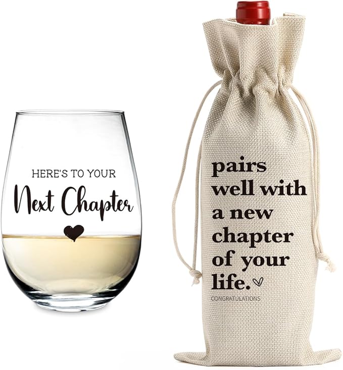 New Chapter Wine Bag Glass Set Farewell Gifts for coworkers Going Away Gift for Friends New Beginning New Business Owner New Job Gifts for Coworker Boss Teacher