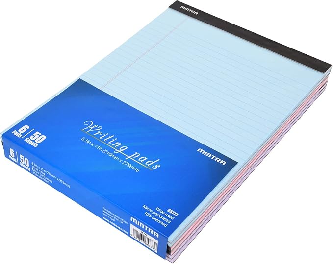 Mintra Office Legal Pads - ((BASIC PASTEL 6pk, 8.5in x 11in, WIDE RULED))