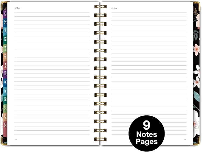 HARDCOVER 2026 Planner, 5.5"x8": 14 Months (November 2025 - December 2026), Daily Weekly Monthly Planner, Yearly Agenda, Bookmark, Pocket Folder and Sticky Note Set (Black Floral Pink)