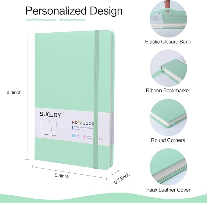 Lined Journal Notebooks for Writing, 100 GSM Thick Paper, 1 Pack Hardcover Notebooks, A5 College Ruled Notebook, Journaling Notebook for School/Travel/Office (Light Green- 1 Pack)