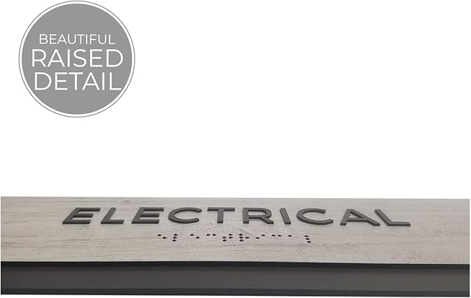 Electrical Sign with Braille/Easy Adhesive Mount Door and Wall Sign for Small Businesses and Restaurants / 3 x 9 inches/Silver Woodgrain