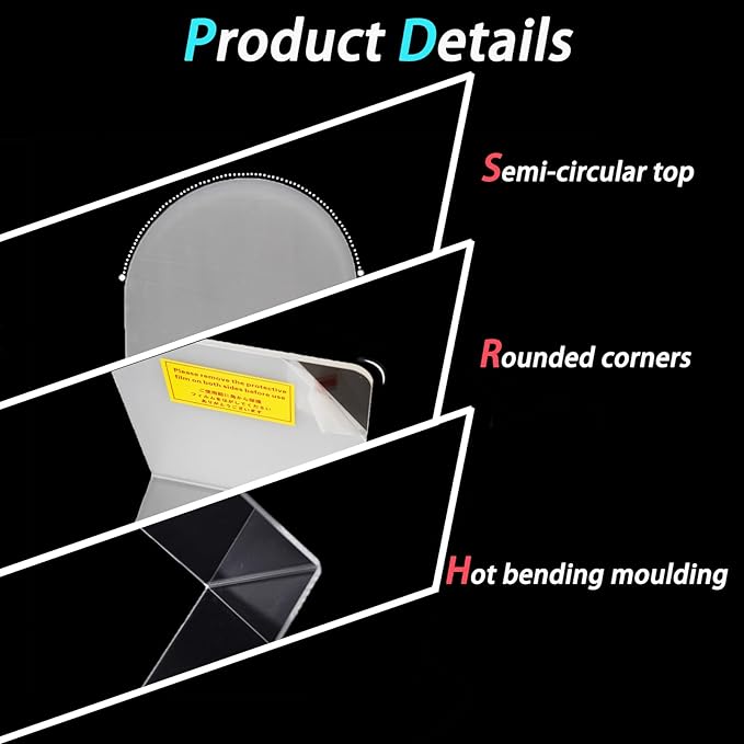 MerryNine Clear Book Ends 4pcs, Arch Acrylic Bookends for Shelves, Non-Slip Bookend Decorative for Heavy Duty Books, Books Holder Stopper for Kids, Book Shelf Organizer for Office Home School