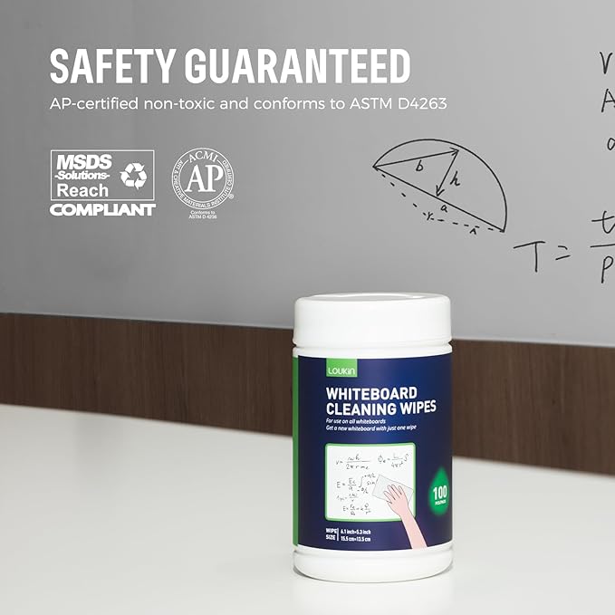 Loukin Whiteboard Cleaning Wipes, Dry Erase Board Cleaning Wipes, Non-toxic White board Wipes, 100 Wipes per Canister