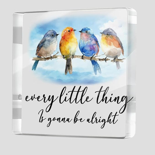 Inspirational Gifts for Women Men Friends, Cute Watercolor Bird Decor Acrylic Sign- Every Little Thing Is Gonna Be Alright, Uplifting Gifts, Positive Quotes Desk Decorative Signs for Home