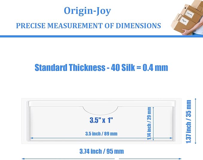 Origin-Joy 25 PCS Self-Adhesive Index Label Pockets, Clear Plastic Peel & Stick Card Holders with Top Open for Loading (3.5 x 1 inch)