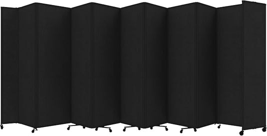 Versare Room Divider 360 Portable Wall Partition | Folding Panels | Large Freestanding Divider | Locking Wheels | Temporary Room Separator | 25' x 7'6'', Black