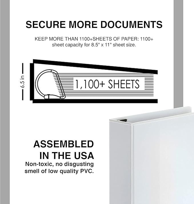 2 Pack of 6 Inch 3 Ring Binder with Locking Angle D Rings, Professional Heavy Duty Large Storage Binder with Pockets, Fits 8.5 x 11 Inch Sheets, Non-Stick Clear View Cover, Customizable, White