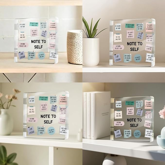 Positive Affirmation Gifts for Women Men Friends, Mental Health Therapist Office Desk Acrylic Sign, Counseling Office Art Decorative Signs for Desk Shelf Tabletop Cubicle, Note to Self