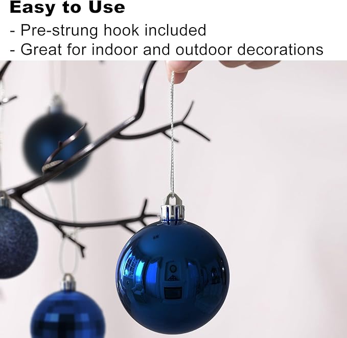 Navy Blue Christmas Ornaments - Christmas Tree Decorations Shatterproof Hanging Balls for Birthday Wedding Holiday Decor Set of 36pcs, Multi-Sizes(1.6",2.5",3.2")
