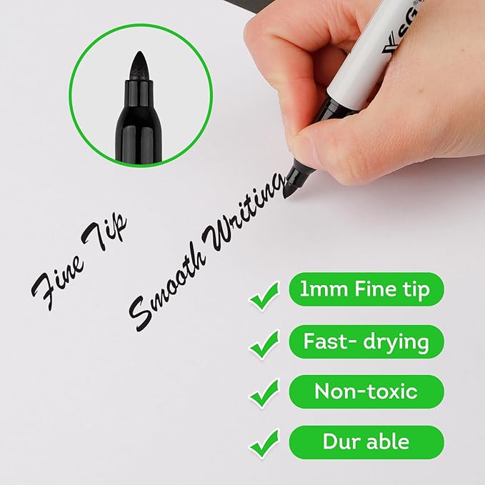 XSG Permanent Markers,110Packs Black Permanent Marker,Fine Point,Waterproof, Smooth Writing，Quick Drying Permanent Markers,Suitable For Glass, Cartons, Ceramics ，Plastic And Other Office Scenes