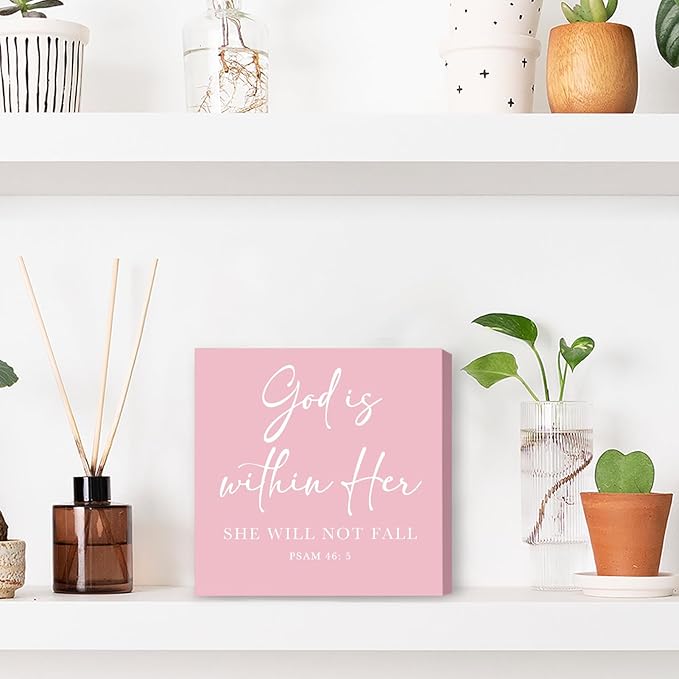 God is within Her Bible Verse Office Decor Pink Desk Accessories Sign for Women Home & Office Cute Cubicle Decorations Motivational Gifts for Women Coworker