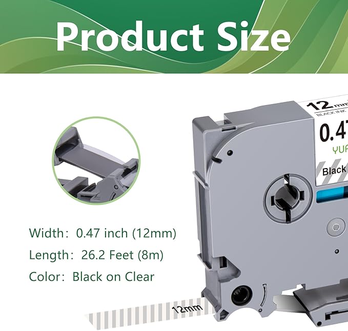 TZe TZ Tape 12mm 0.47 Laminated Clear Compatible for Brother P Touch Label Tape TZe-131 TZe131 TZ-131 TZ131 Replacement for Brother P Touch Lable Maker 12mm Clear for PTH110 PTD200 PTD210, 5 Pack