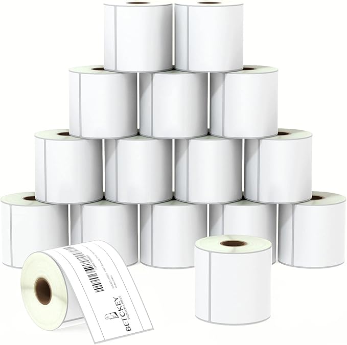 BETCKEY - 3" x 5" (76 mm x 127 mm) Multipurpose & Large Shipping Labels Compatible with Zebra & Rollo Label Printer,Premium Adhesive & Perforated [16 Rolls, 5600 Labels]
