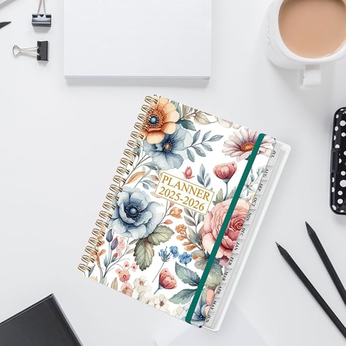 Planner 2025-2026 - Weekly & Monthly Planner from July 2025 to June 2026, Agenda 2025 2026 with Inner Pocket, Elastic Band, 6.4" x 8.5", Colorful Large Flower