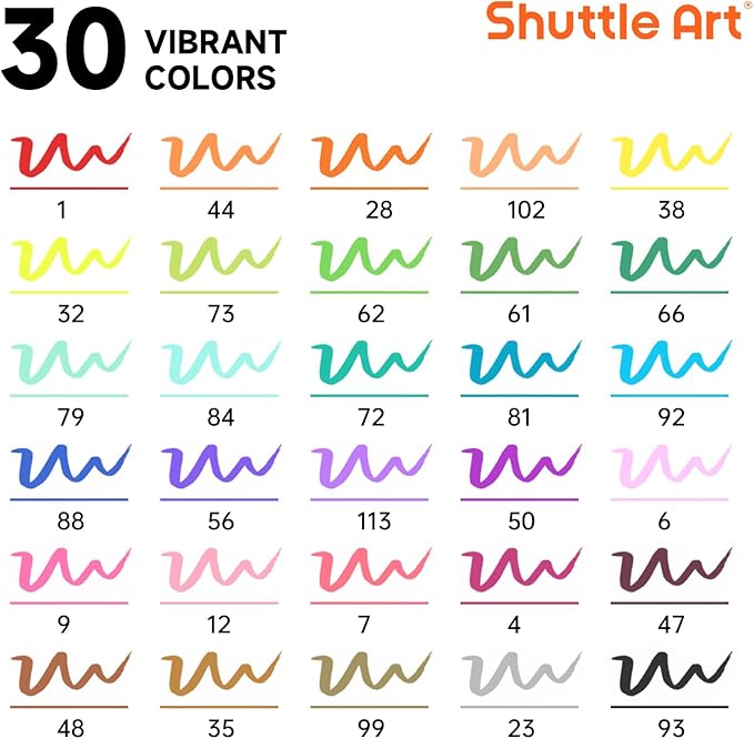 Shuttle Art Dual Tip Brush Marker Pens, 30 Colors Dual Tip Calligraphy Pens Fine and Brush Tip Markers Set, Water-based Ink Perfect for Kids Adult Artist Calligraphy Journal Doodling Writing