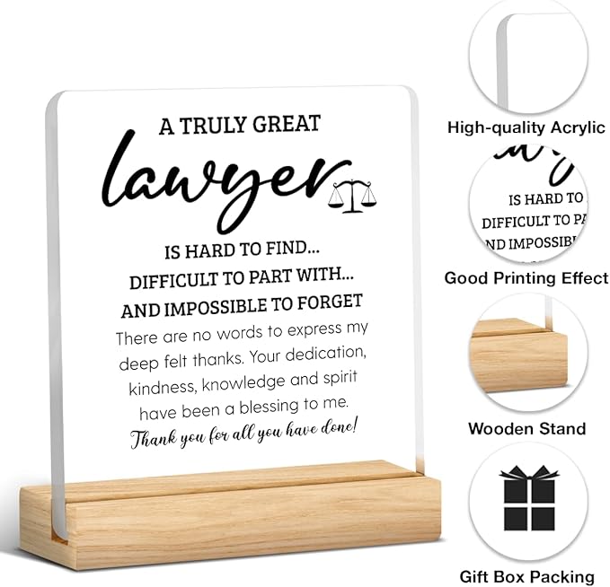Lawyer Gifts for Men Women Lawyer Attorney Appreciation Thank You Graduation Gifts for Law-yer Office Desk Decor for Home Acrylic Sign Christmas Gift