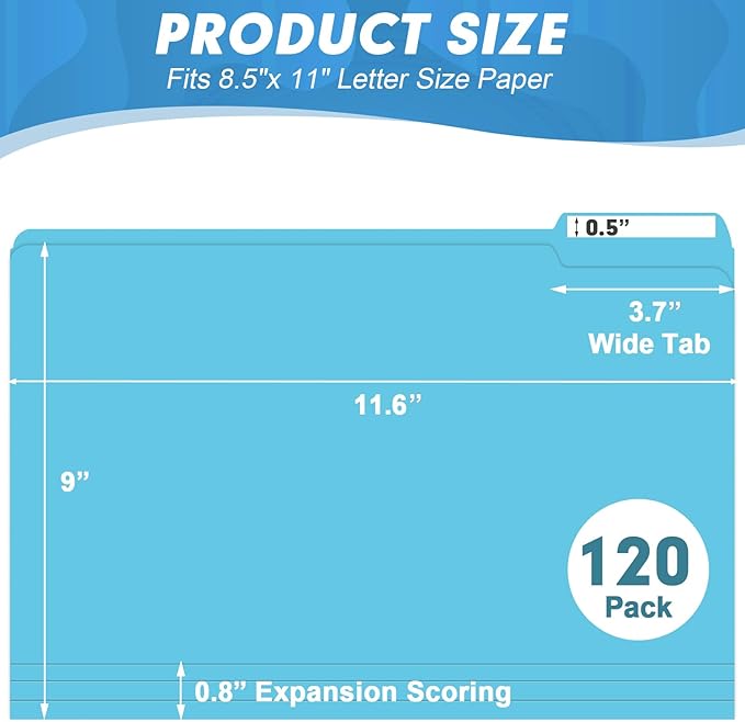 File Folder, HERKKA 120 Pack 1/3 Cut Tab File Folders, Letter Size, Assorted 10 Colors, Colored File Folders Great for Organizing and Filing