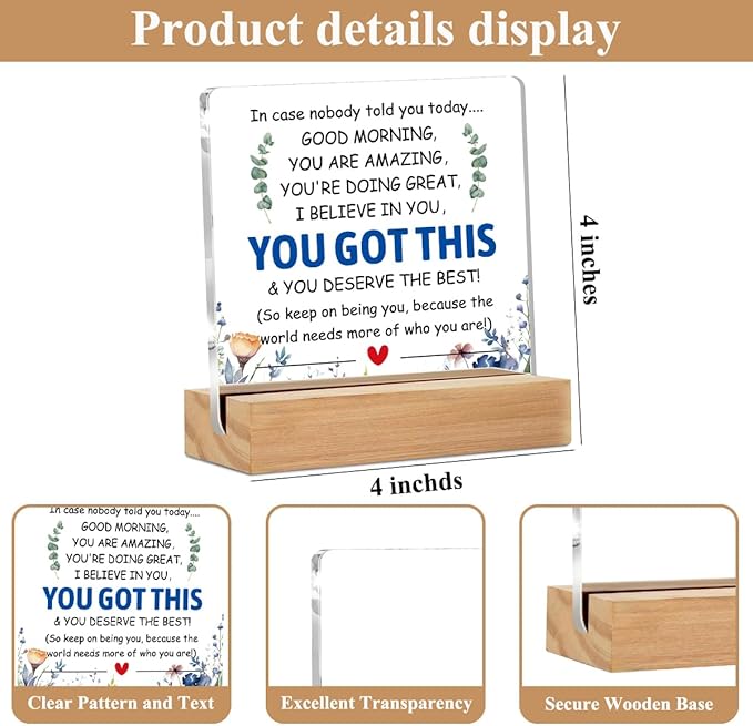 Inspirational Gifts Acrylic Sign with Wood Stand, Employee Appreciation Gifts Bedroom Office Living Room Desk Cubicle Table Shelf Decor, Encouragement Gifts for Women Coworker Friends Bestie
