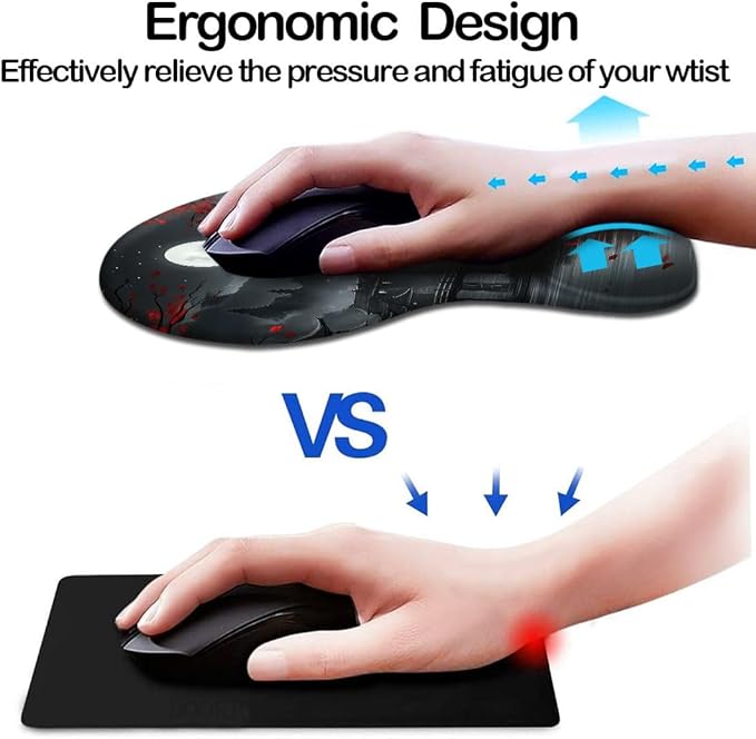 Ergonomic Mouse Pad with Wrist Rest,Gaming Mouse Pad with Wrist Support,Funny Mouse Pads for Desk,Computer Mousepad with Non-Slip Pain Relief PU Base,Cute Office Desk Accessories,Full Moon