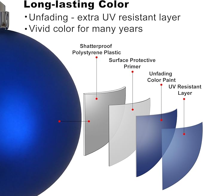 Royal Blue 4.0" Large Christmas Balls - Christmas Tree Decoration Ornaments Shatterproof Hanging Balls for Birthday Halloween Holiday Wedding Decorations Set of 4pcs