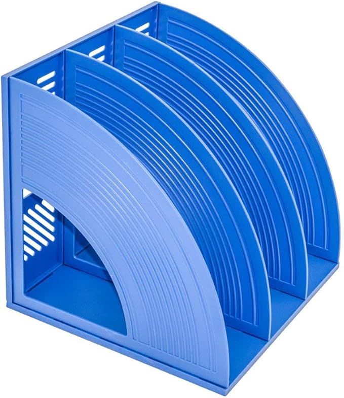SAYEEC File Holders Folder Magazine Storage Holder Binder Stand 3 Compartment Blue Standing Files Bookshelf Organizer Magazines Divider Black Holds Documents for School Working Students