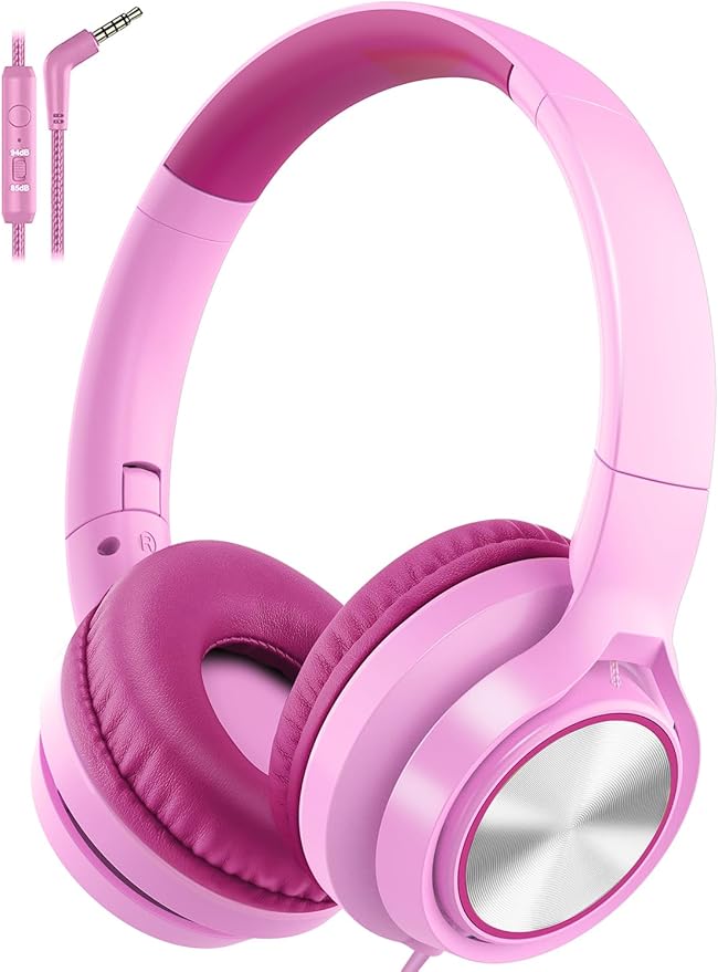 Kids Headphones with Microphone, Wired Over Ear Headsets with Limited Volume 85dB/ 94dB for Boys Girls Teens Children Online School/Travel/iPad/Tablet/Cellphone