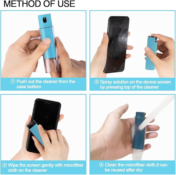 Screen Cleaner Touchscreen Mist Spray, walrfid Cleaning Kit for Electronic Phone TV, Laptop, Tablet, PC, Computer LCD Flat Screens, Eyeglasses, Compatible with iPhone iPad MacBook Pro - LightBlue