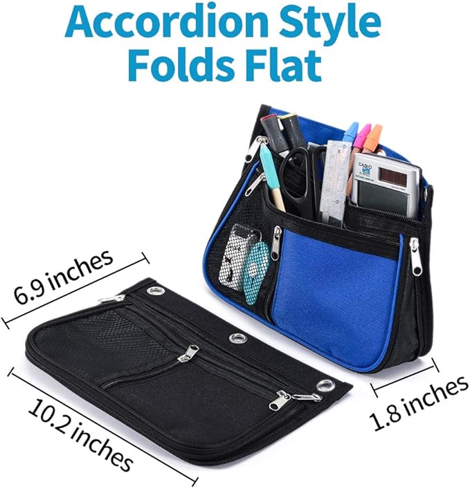 Sooez Pencil Pouch for Binder, Expandable Zipper Pencil Pouch, Fabric Pencil Pouches Binder Pockets, Large Capacity Binder Pouch, Pencil Case for 3 Ring, Black, 2 Pack