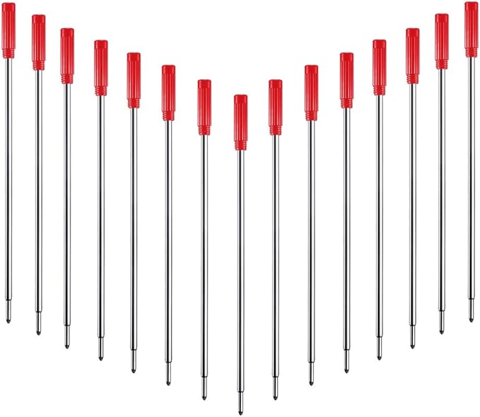 DunBong Red Ink Refill Pack of 5, Replaceable Ballpoint Pen Refills, Medium Point Metal Refill (Red)